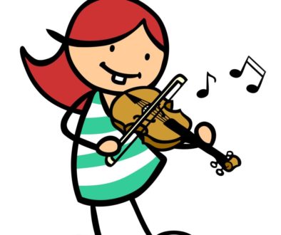Auf einem Cartoon spielt eine Person Geige