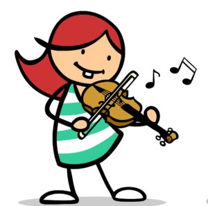 Auf einem Cartoon spielt eine Person Geige