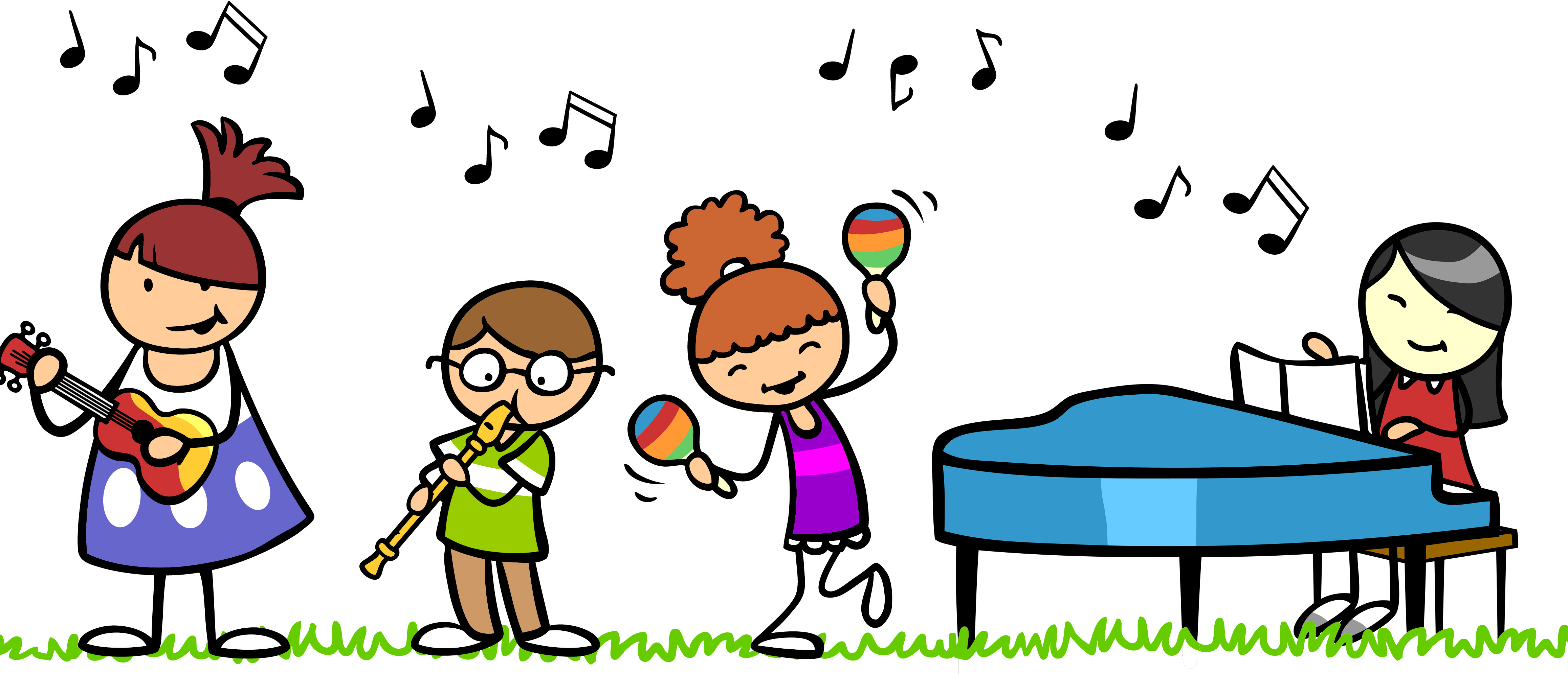Auf einem Cartoon sind singende und musizierende Kinder zu sehen